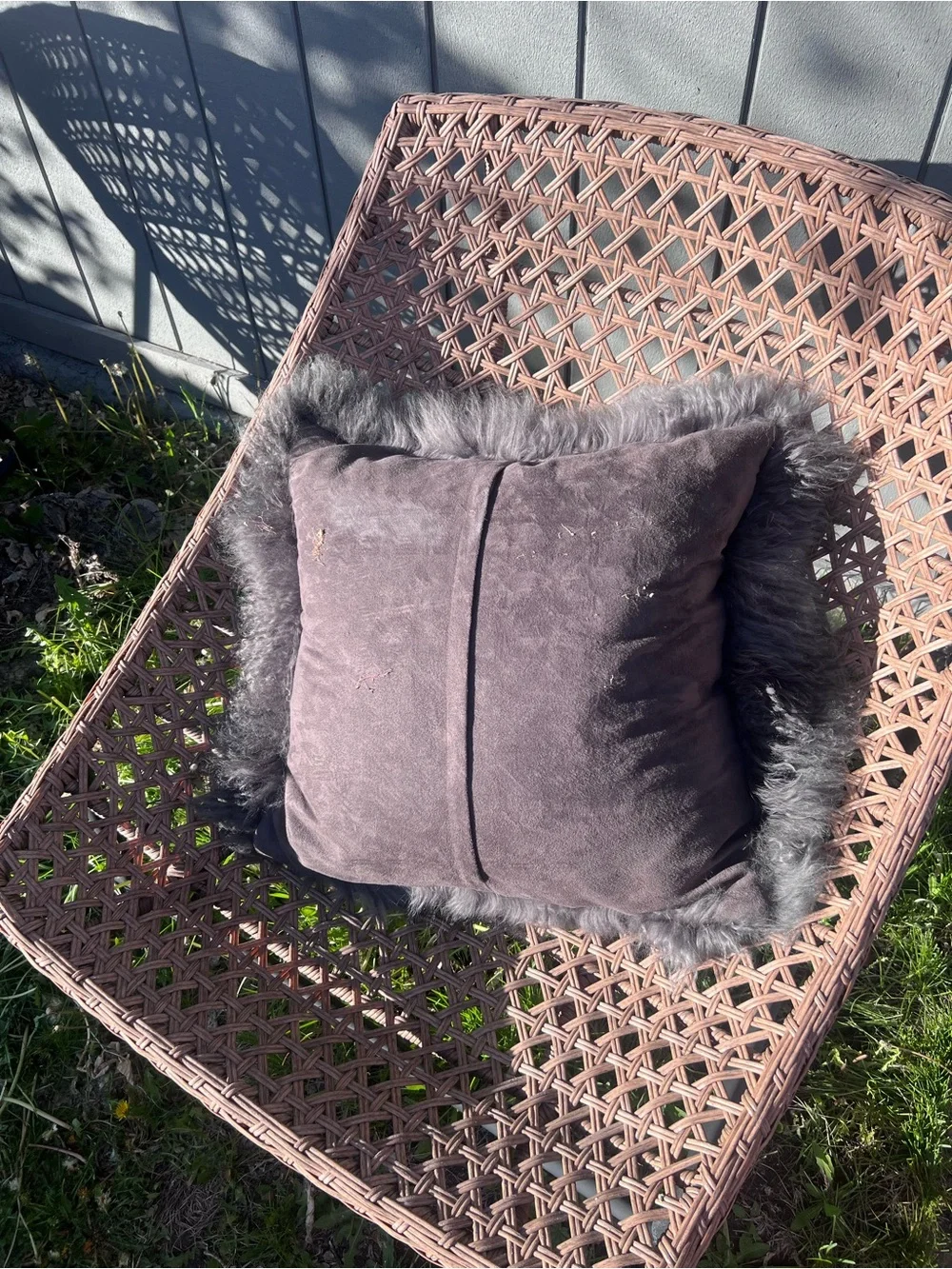 Real Fur Gray Sheepskin Accent Pillow